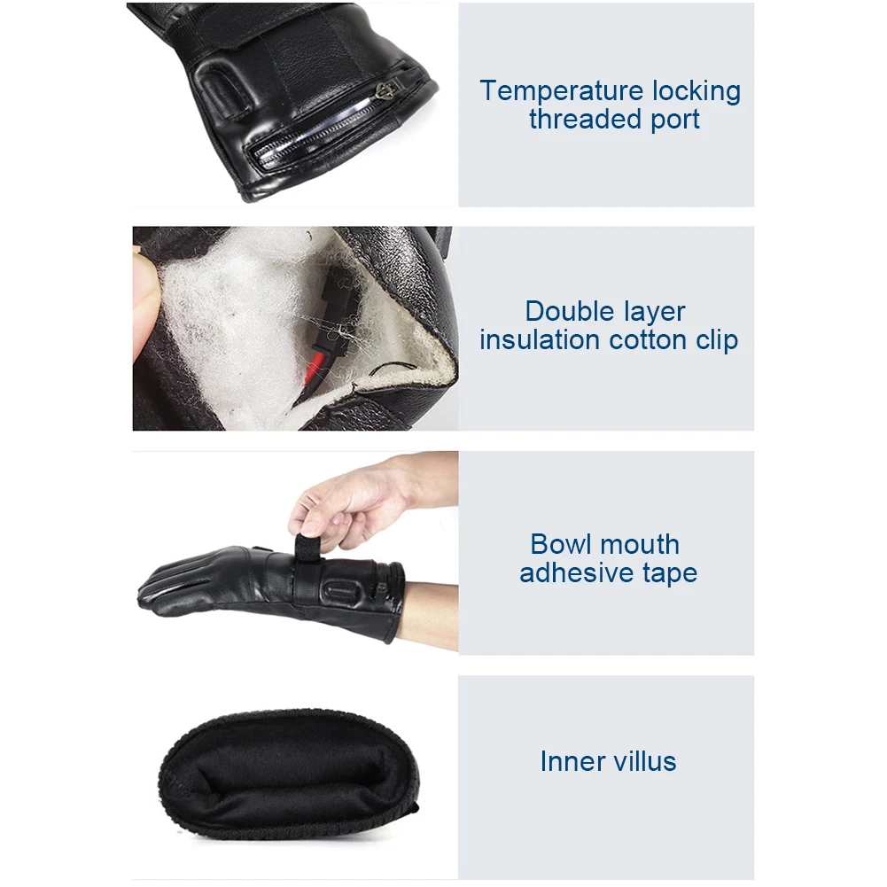 Rechargeable Heating Gloves 3 Temperature Levels Waterproof Thermal Touchscreen Gloves Hand Warmer for Outdoor Motorcycle Skiing