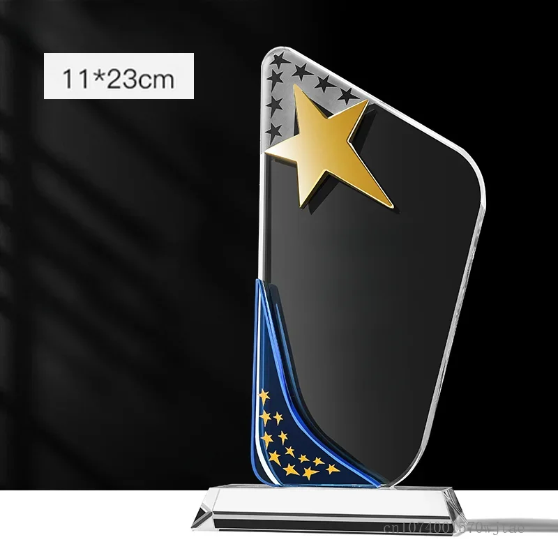 Customized Creative Five-Pointed Star Crystal Trophy, Company Annual Meeting Award, Home Decoration Supplies, Gift Medal, 1Pc