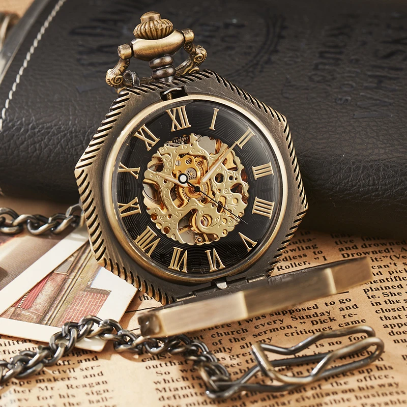 Octagon Round Clock Vintage Man Pocket Watch fob with chain Steampunk Hanging Chain Watches for Men Pendant retro reloj Pendant