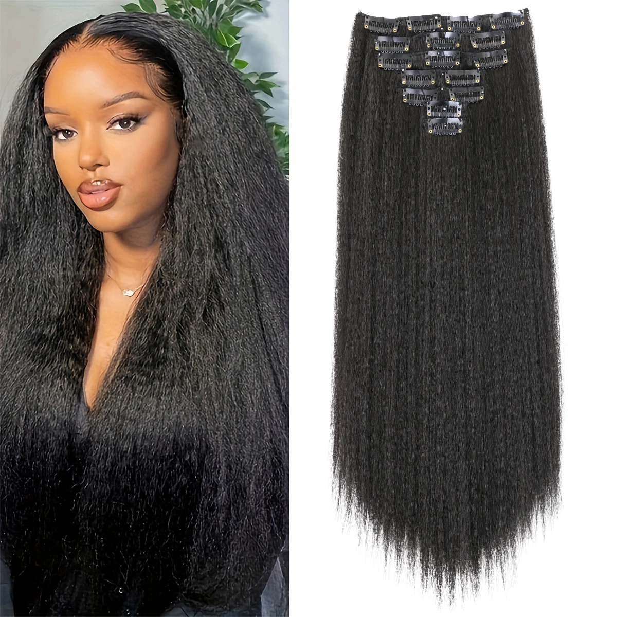 Synthetic Hair Yaki Clip In Hair Extensions 7Pcs/set 16Clip-In Hairpieces For Black Women