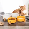 Ceramic Pet Bowl Dish With Wood Stand No Spill Pet Ceramic Double Bowl For Dog Cat Food Water Feeder Cats Small Dogs Pet bowl 5