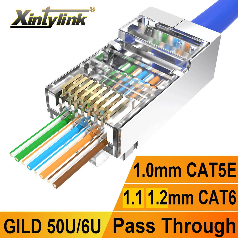 Xintylink-conector Blindado de Metal Jack Plugue de Cabo Ethernet Rj45 Cat5e Cat5 Sftp Ftp Stp rg rj 45 Rede 50u 6u