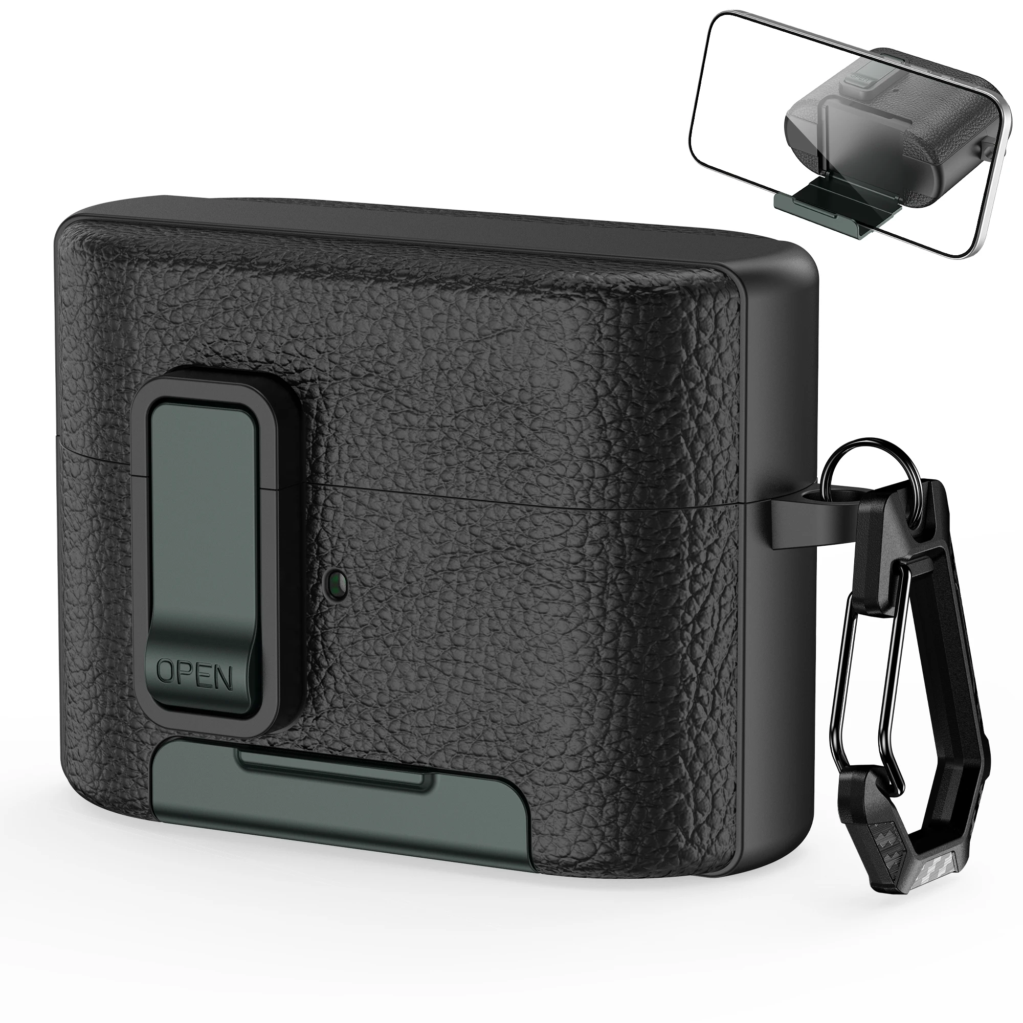 Premium Leather Texture Earphone Protective Case with Secure Lock and Invisible Stand