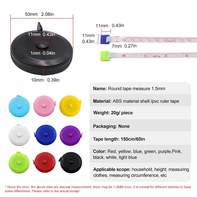 Pocket Plastic Round Tape Measure Tapeline Tape Measure Ruler Sewing Tool Mini 1.5m Gadget Ruler Band tape measure measuring tape measuring ruler