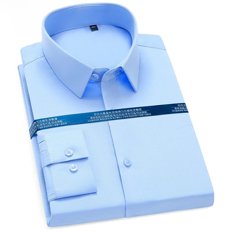 elastic long-sleeve shirts for men wrinkle free solid color plain shirt slim fit formal tops soft designer office office clothes