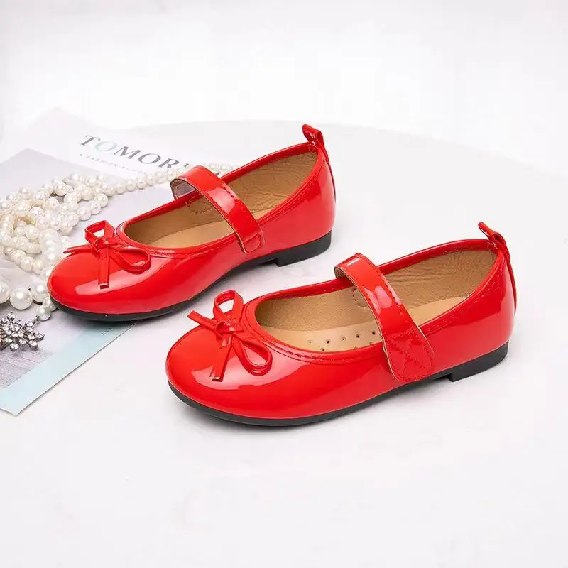 Spring Autumn New Kids Shoes Childrens Bowknot Princess Shoes Girls Red Black Comfortable Soft Sole Single 2-13T