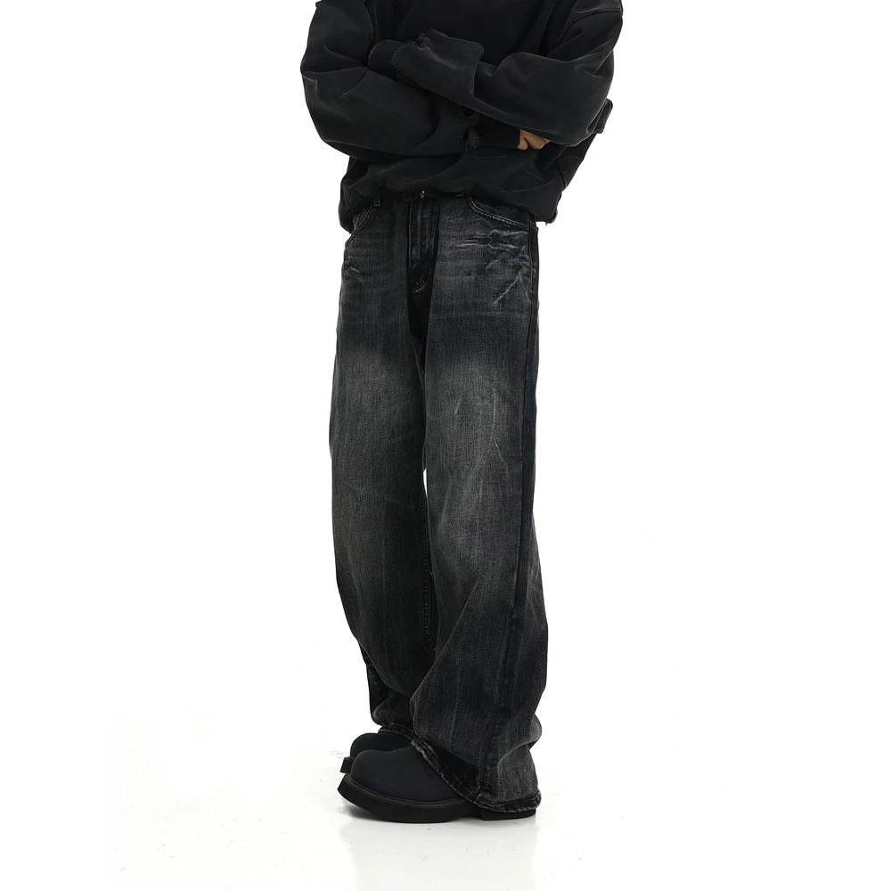 Black Straight Leg Jeans Men Streetwear Loose Trousers Fashion Vintage Street Casual Original Wide Leg Denim Pants Summer 2024 2