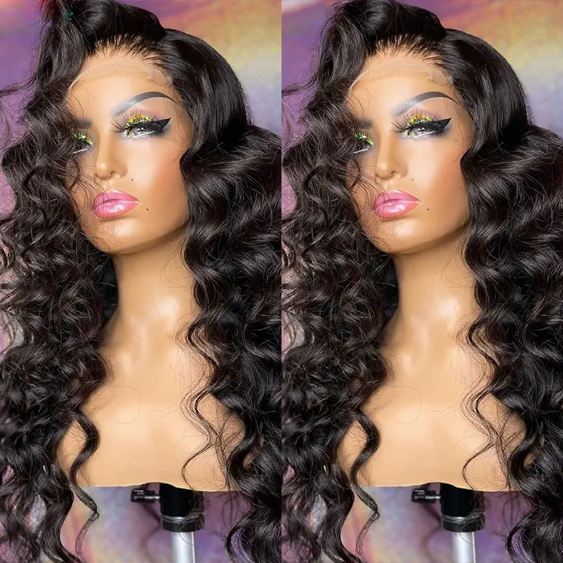 

Bombshell Black Loose Curly Wig Synthetic Lace Front Wig Heat Resistant Syntheic Hair Natural Looking Black Lace Wig Daily Use