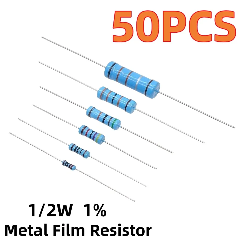 Metal film resistor 1% 1 2 10 22 47 100 330 ohm 47 22 10 1K 4.7K 6.8K 100K 330K 470K 2R 10R 22R 47R 100R 330R 1R ~ 1M 50PCS