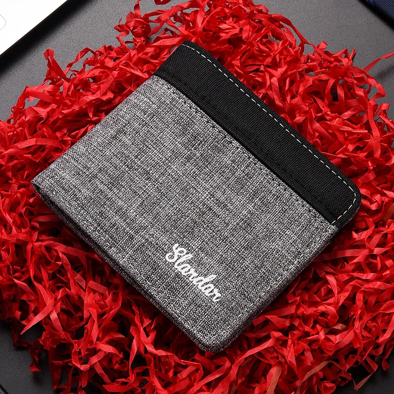 Men's short canvas wallet, student ultra-thin niche wallet, simple and can hold driver's license, men's wallet