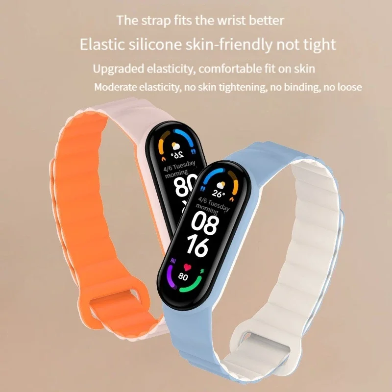 

Ремешок для Mi Band 7 Mi3/4/5/6/7 встроенный универсальный силиконовый магнитный ремешок для Mi Band 8