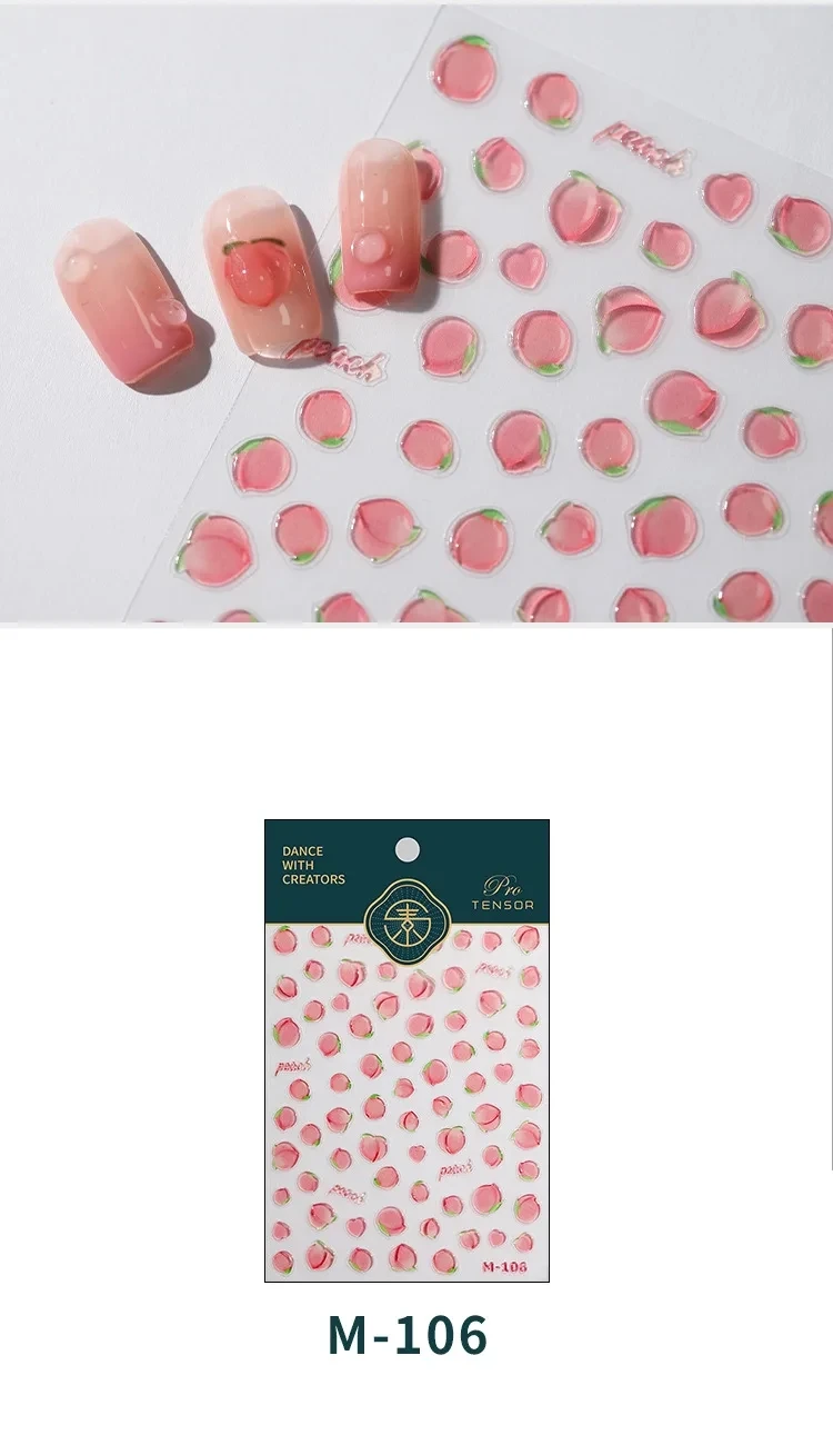 Close-up of Pink Peach Jelly 5D Nail Stickers on nails