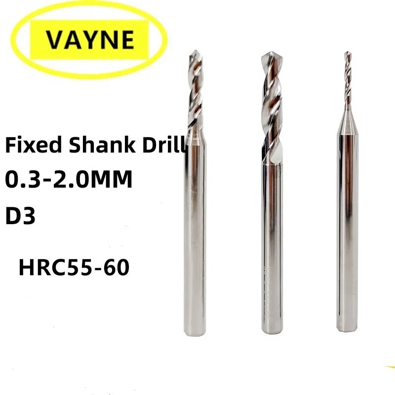 2PCS Micro small Tungsten steel fixed shank drill integral carbide stainless steel twist Drill 0.3-2.0mm*D3 shank