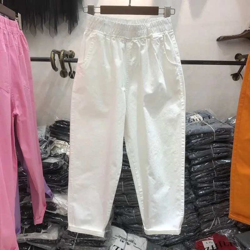 Korea Summer Purple Radish Pants for Women 2023 New Candy Color Elastic High Waist All-match Casual Harem Pants Ankle-length