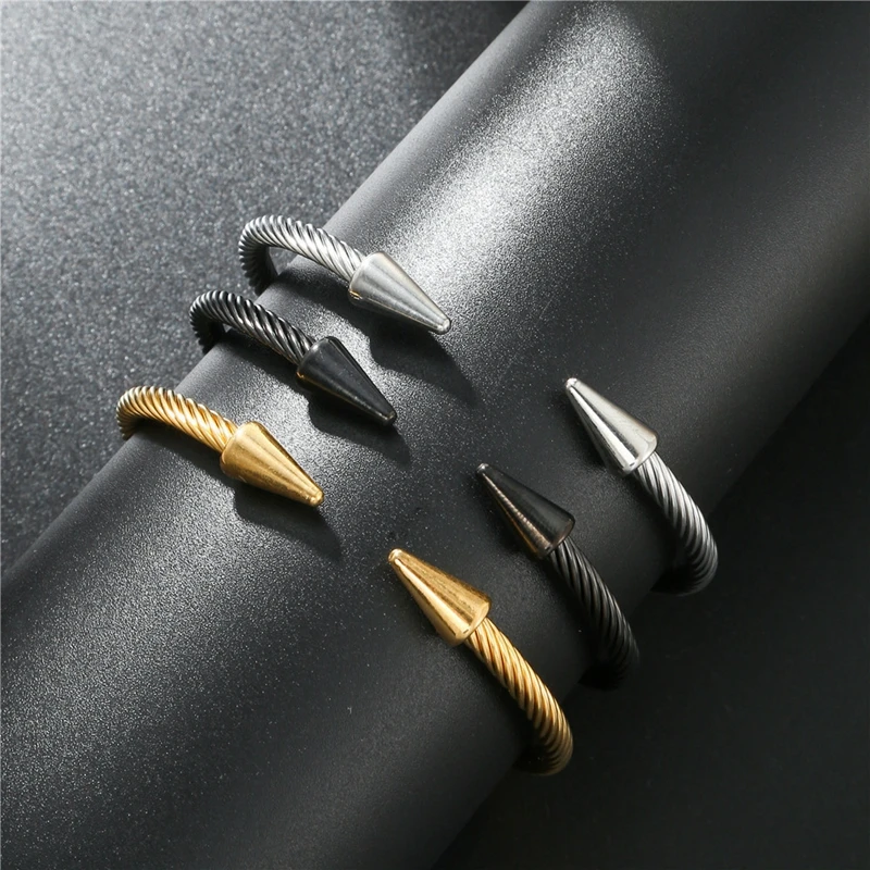 

Stainless Steel Unique Conical Shape Cuff Bracelets For Men Women Wedding Closure Chain Link Bracelets Jewelry Birthday Gift