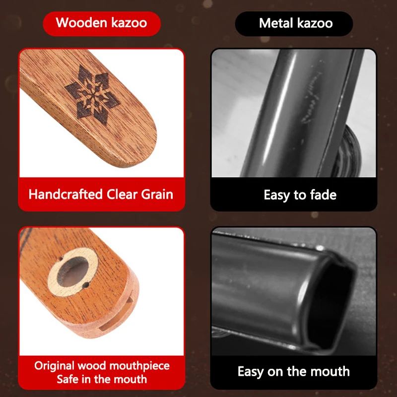 Kazoo Flute legno mogano legno Kazoo strumenti musicali portatili chitarra Ukulele pianoforte accompagnamento per regalo per principianti