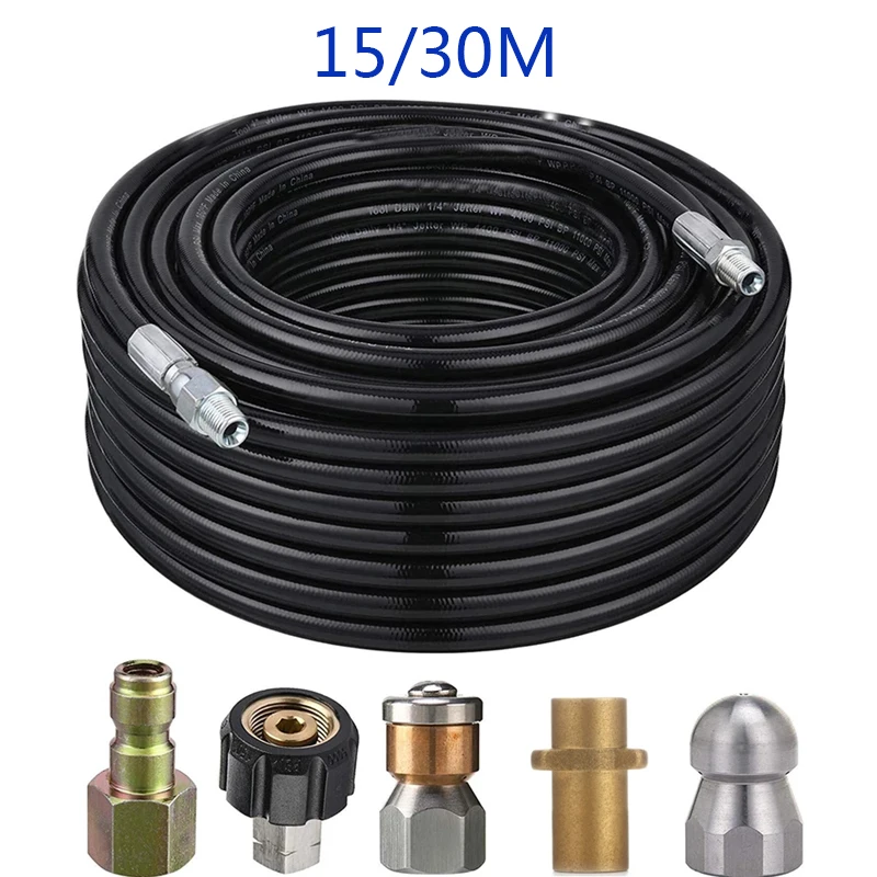 Sewer Jetter Kit 15/30M for Pressure Washer 4000PSI Drain Cleaner Hose for 1/4 Inch karcher K