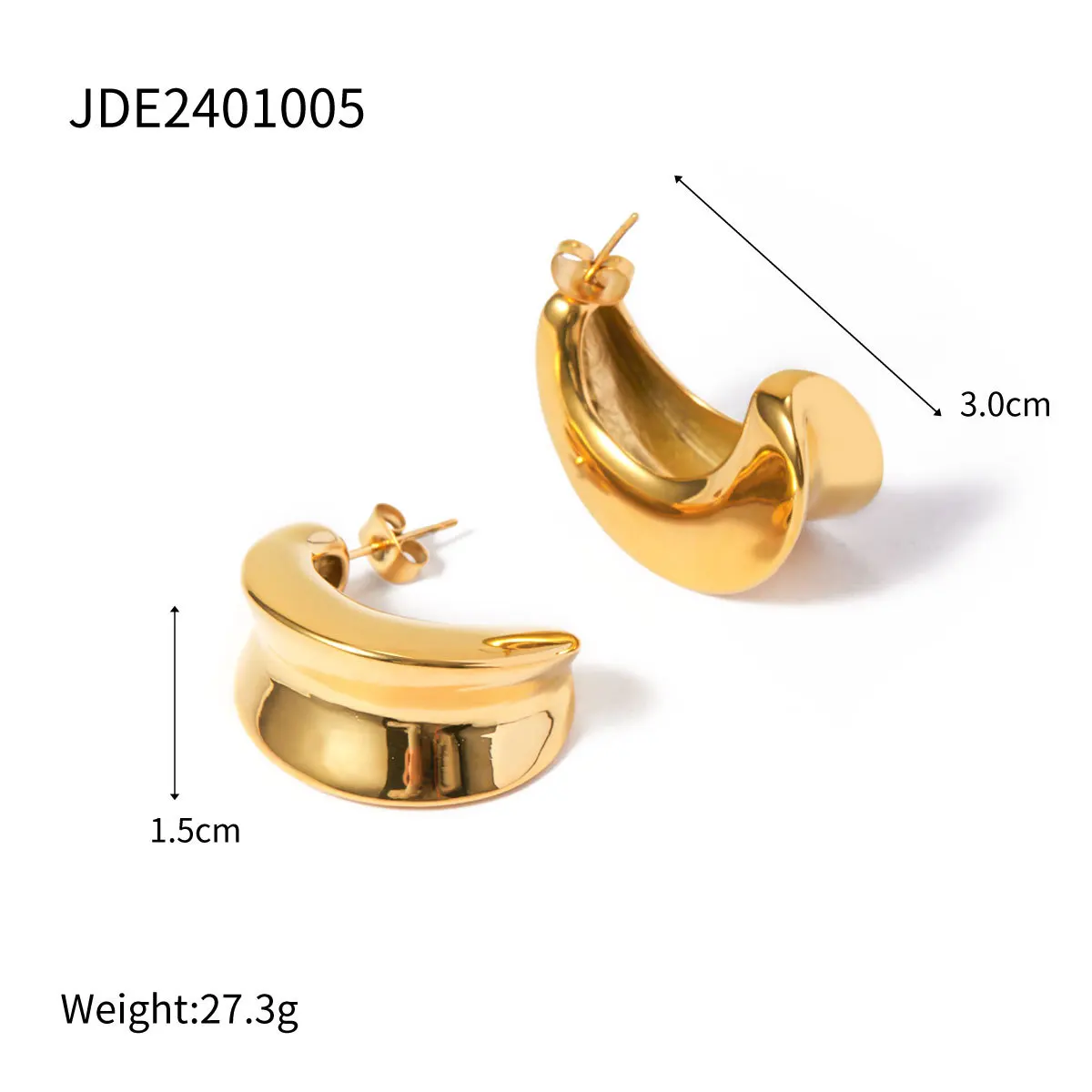 Stainless Steel PVD 18K Gold Plated Tarnish Rugged Hoop Earrings For Woman Jewelry Wholesale Summer Trendy
