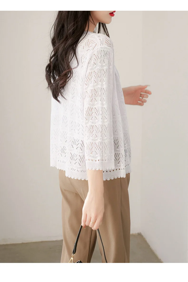 Spring Summer Women's Thin Hollow Knit Cardigan Korean Fashion Top Short Loose Air-conditioned Sunscreen Shirt Grace New