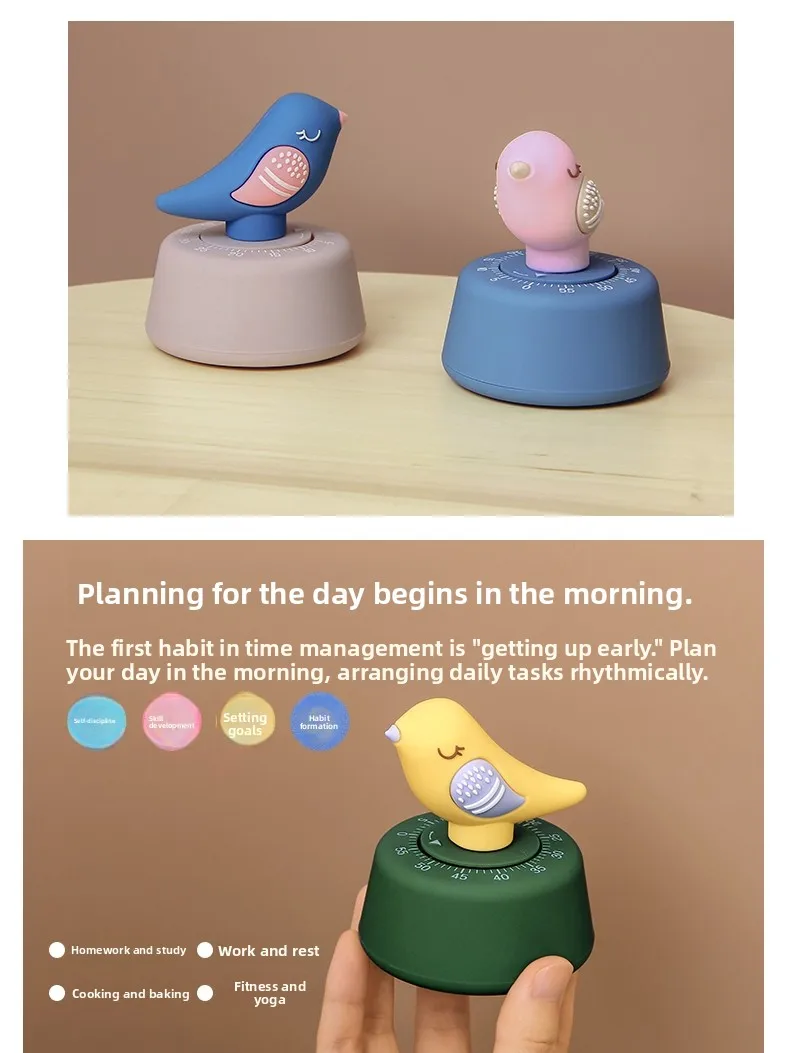 Cute Bird Timer Cartoon Rotating Mechanical Kitchen Time Manager Student aduation Gift Cooking Tool Timer Reminder