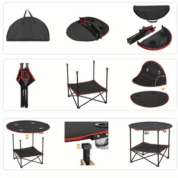 Folding Picnic Table Portable Outdoor Camping Table with 4 Cup Holders and Bags 4