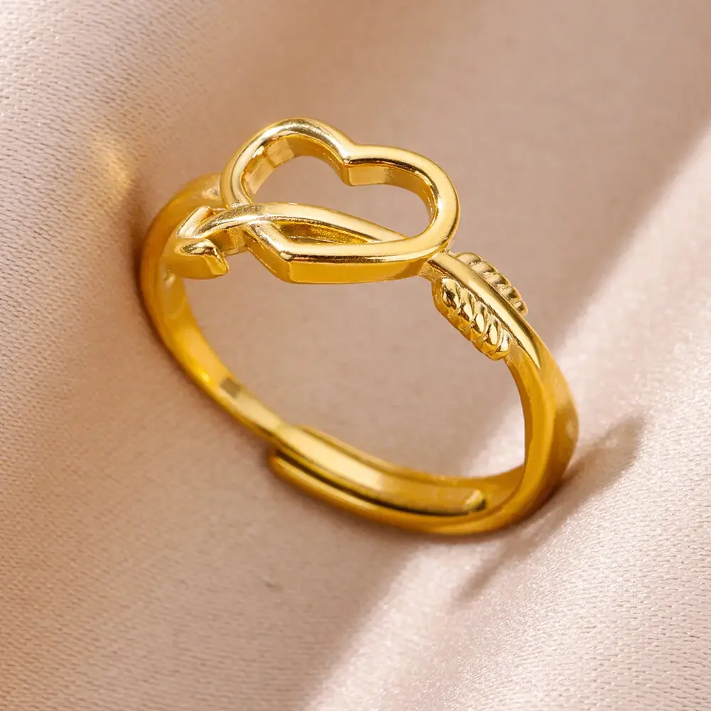 Stainless Steel Rings for Women Men Gold Color Hollow Heart Ring Finger Wedding New In 2024 Trend Jewelry Valentine's Day Gift