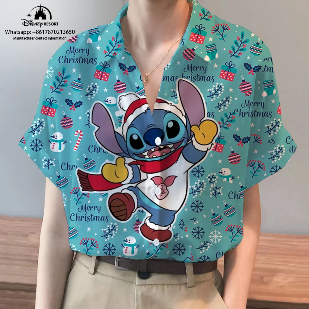 

Новинка 2024, Рождественская рубашка с коротким рукавом и мультипликационным принтом из аниме, летние модные повседневные женские топы в уличном стиле Disney y2k