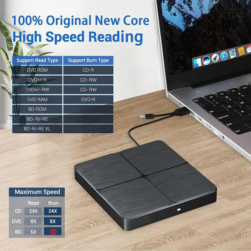 External Blu-ray DVD Drive USB 3.0 BD-Combo CD DVD Player Reader Burner for Laptop PC Computer Notebook Windows Mac