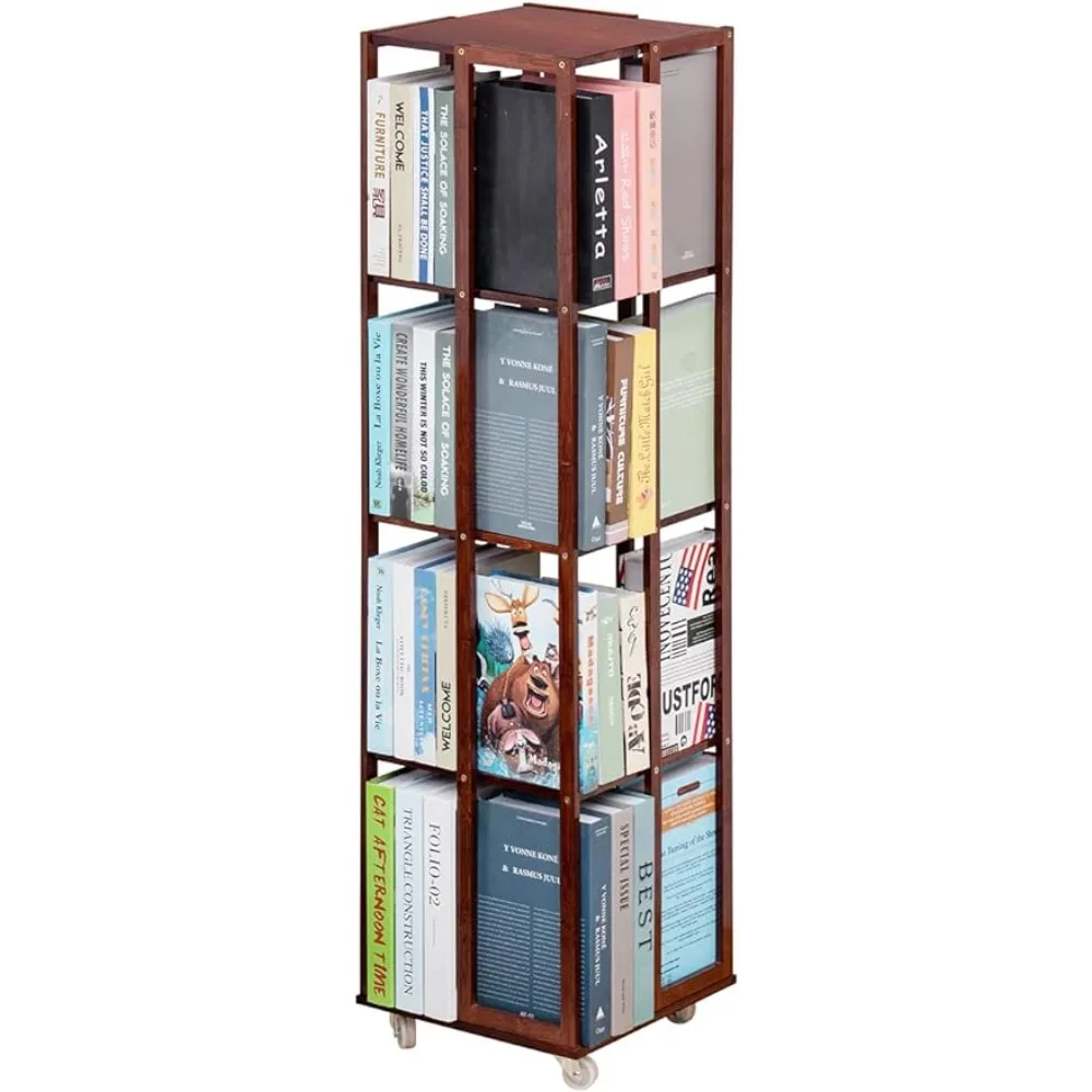 

Rolling Bookcase, 5 Tier Rolling Bookcase, Bamboo 360 Rotating Bookshelf, Freestanding Storage Organizer Holder Book Rack