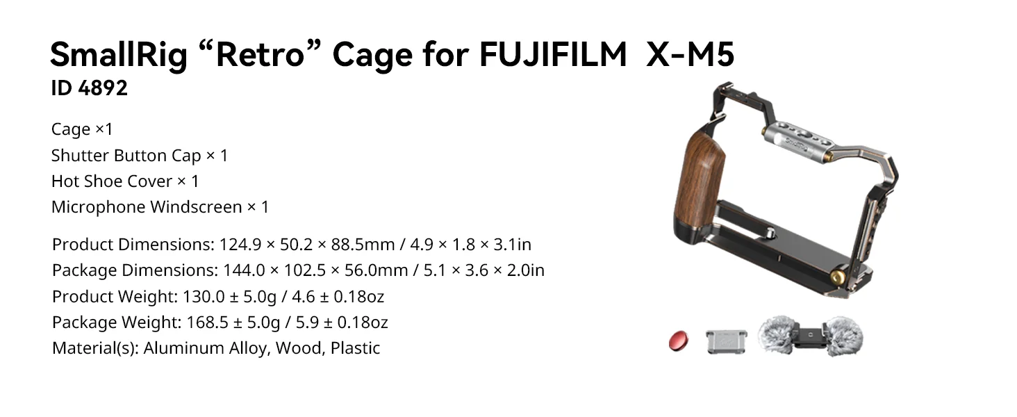 X-M5 “Retro” Camera Cage for FUJIFILM X-M5 with Wooden Handgrip Shutter Release