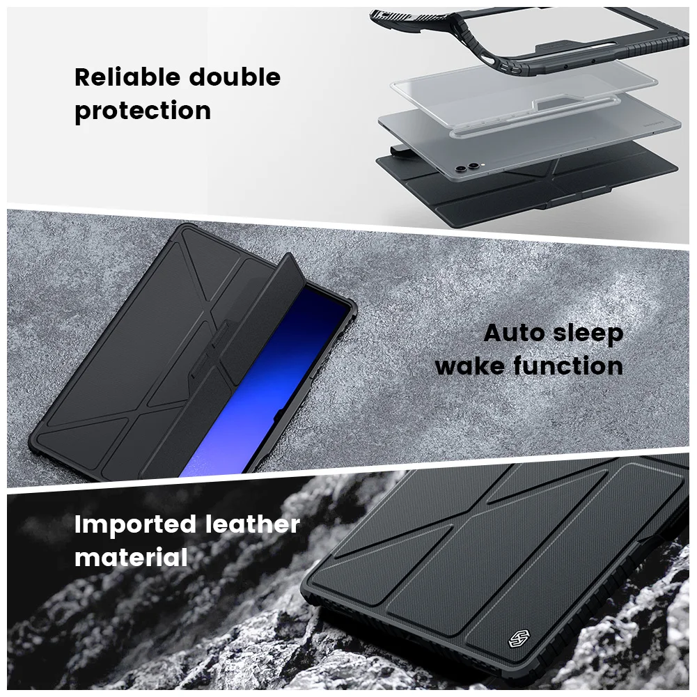 Tablet Case For Samsung Galaxy Tab S9 Ultra S9 S9 Plus S9 FE Plus Nillkin Bumper Leather Multi-angle Folding Style