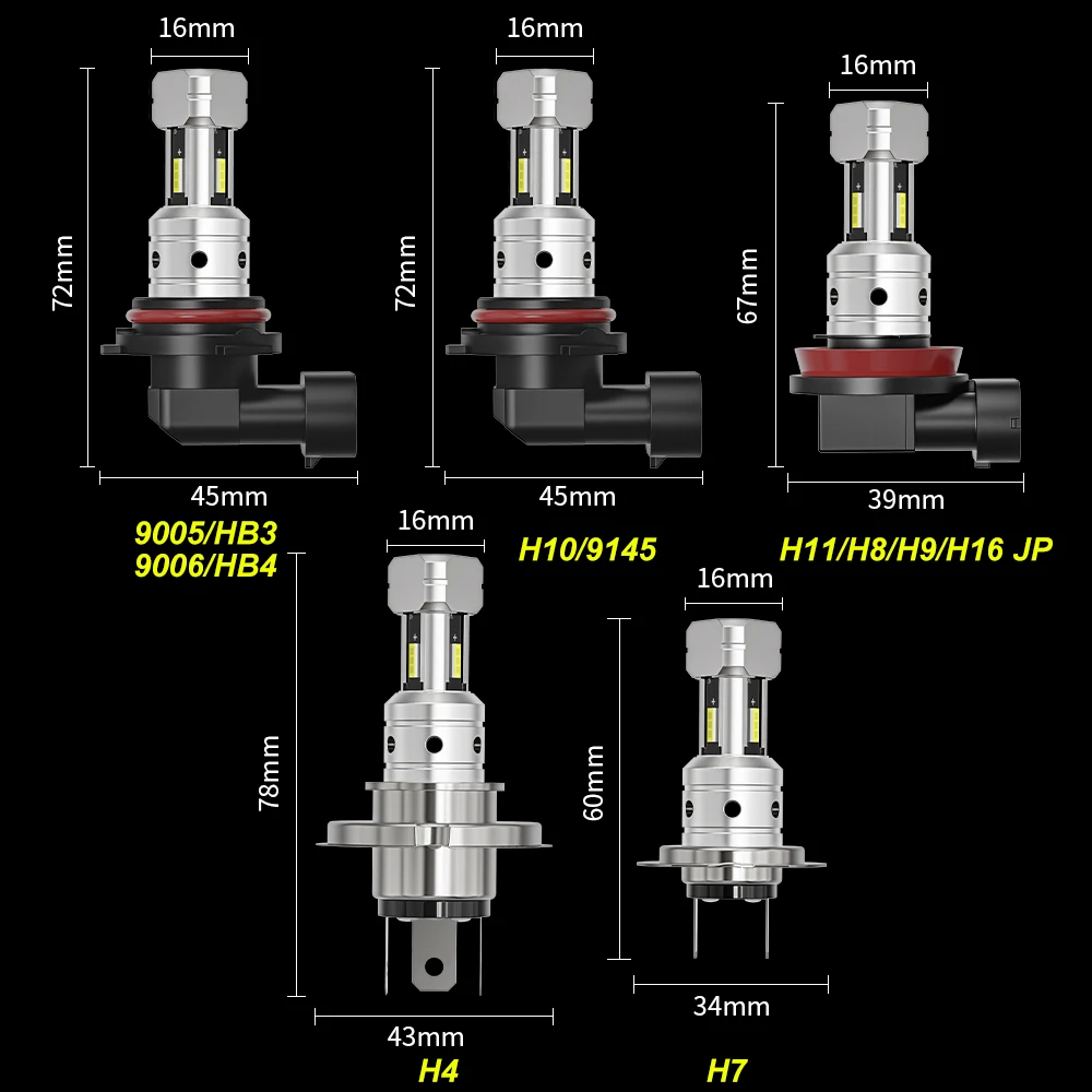 2X H8 H9 Led H11 9005 HB3 9006 HB4 H10 9145 H4 H7 H16 JP Car