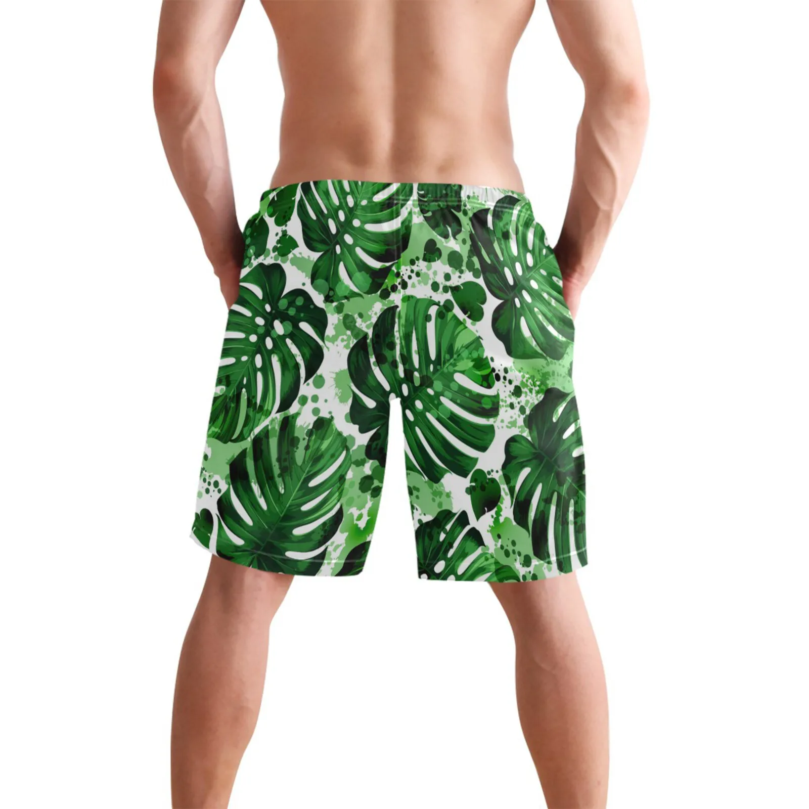 2022 Men's Summer Beach Shorts Tropical Palm Leaves Print With Pockets Casual BoardShorts Vacation Holiday Beachwear Masculina
