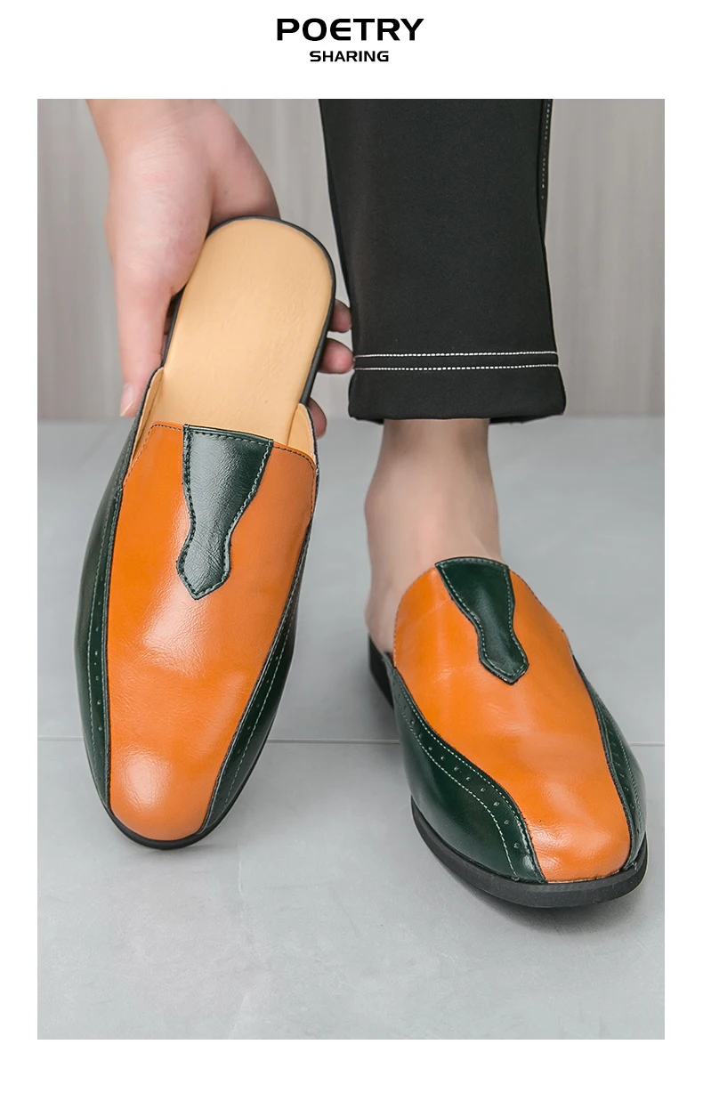 Luxus Marke Maultiere Italienische Sommer Sandalen Müßiggänger Halbe Schuhe Leder Loafer männer Schuhe Designer Männlichen Rutschen Hausschuhe für Männer – Detail 10