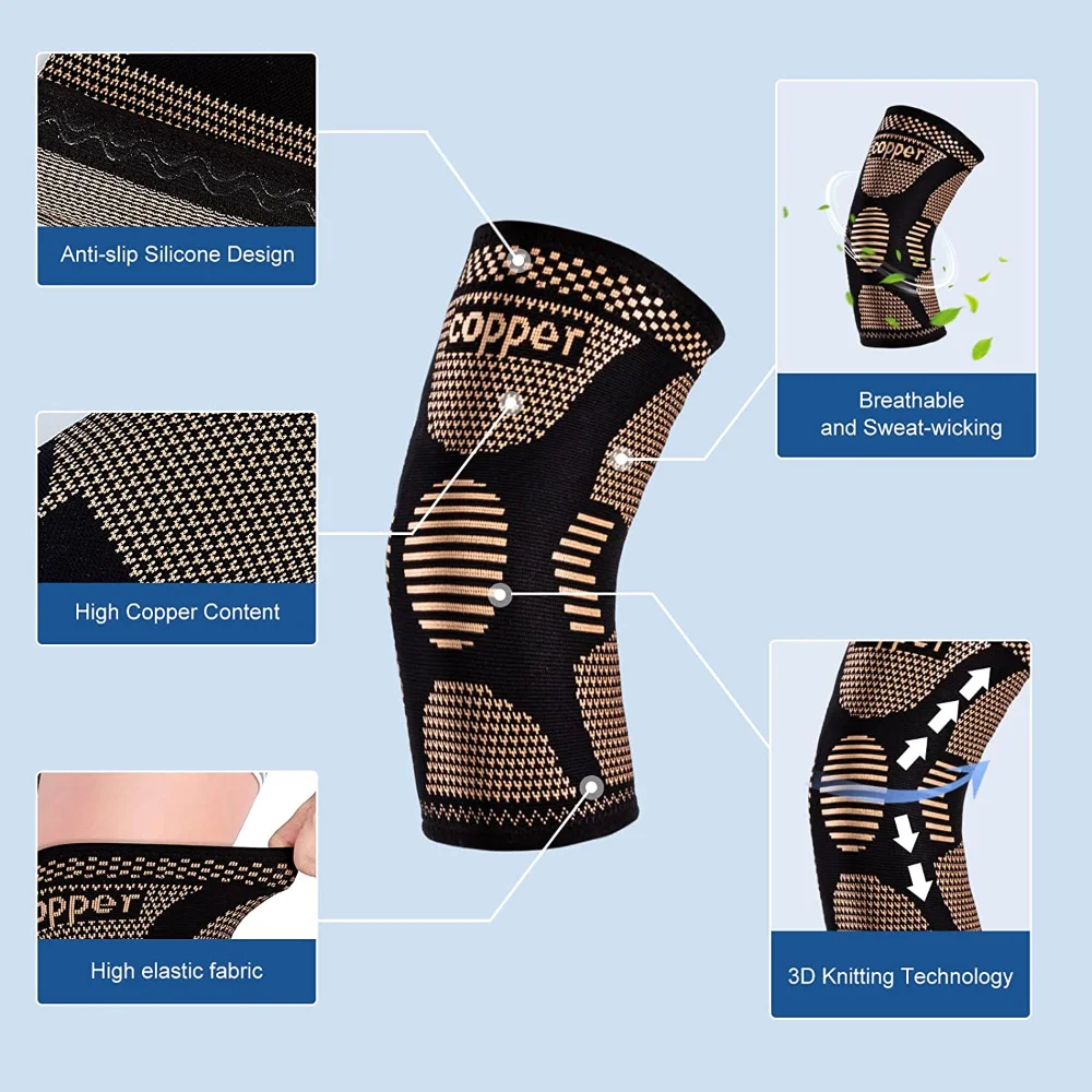 Copper Knee Brace Knee Support Compression Sleeves Pads For Sport Meniscus Tear ACL Arthritis Joint Pain Relief Working Out