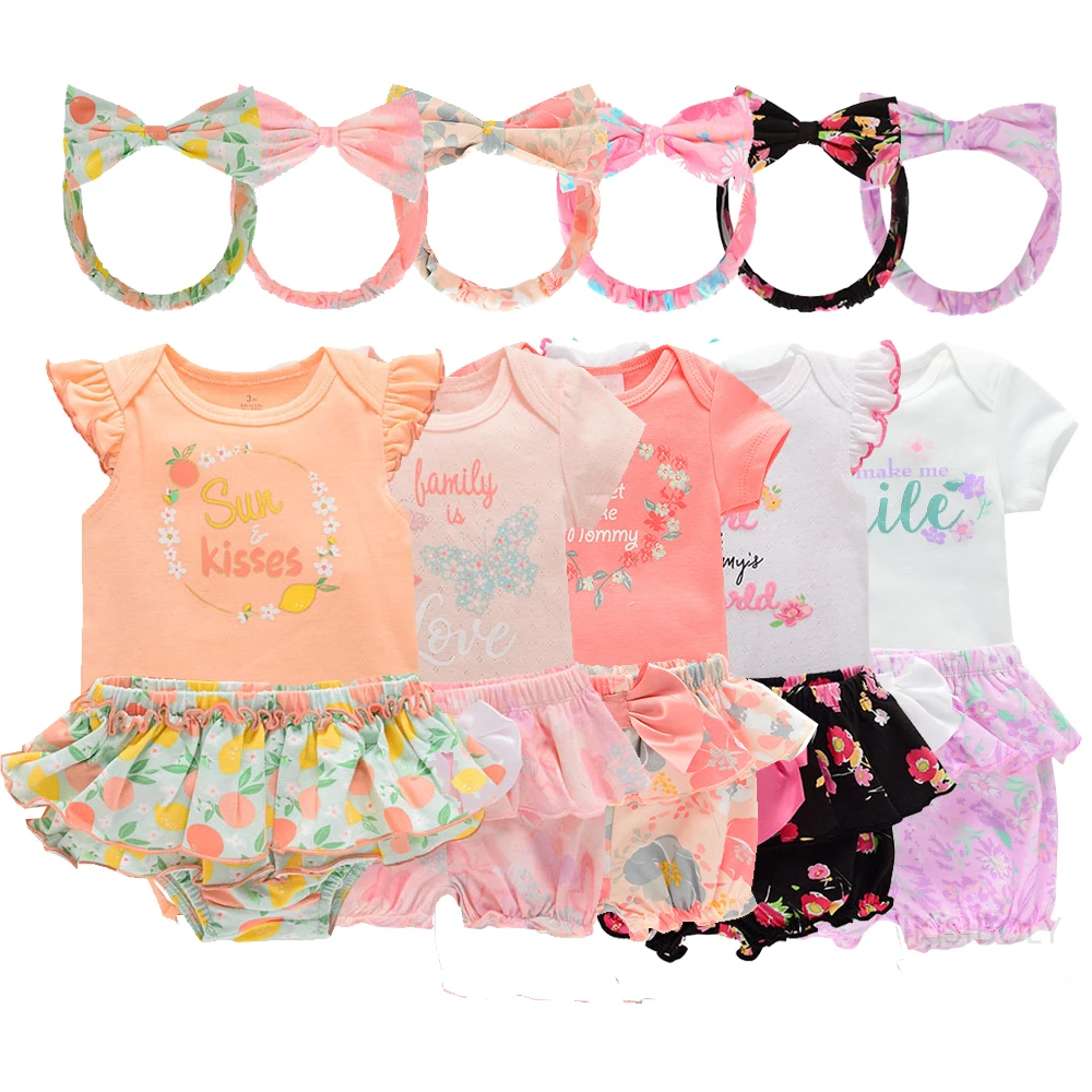 

0 to12M 3-Pack Bodysuits Sets For Girls Newborn Short Sleeve Rompers Cotton Clothes Infants Summer One Piece Costume Bebe Outfit