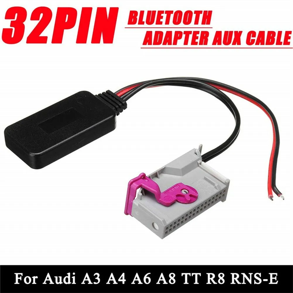 

1x 32Pin Bluetooth-compatible Adapter Aux Cable For A3 A4 A6 A8 TT R8 RNS-E Black GND- Red 12V ACC+ Car Stereo Accessories