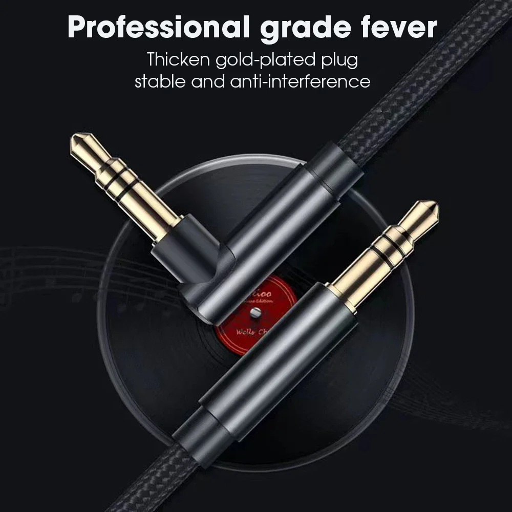 Ultra Long Right Angle 3.5mm Aux Audio Cable - High-Fidelity Male to Male Cord for Car, Phones, and Headphones