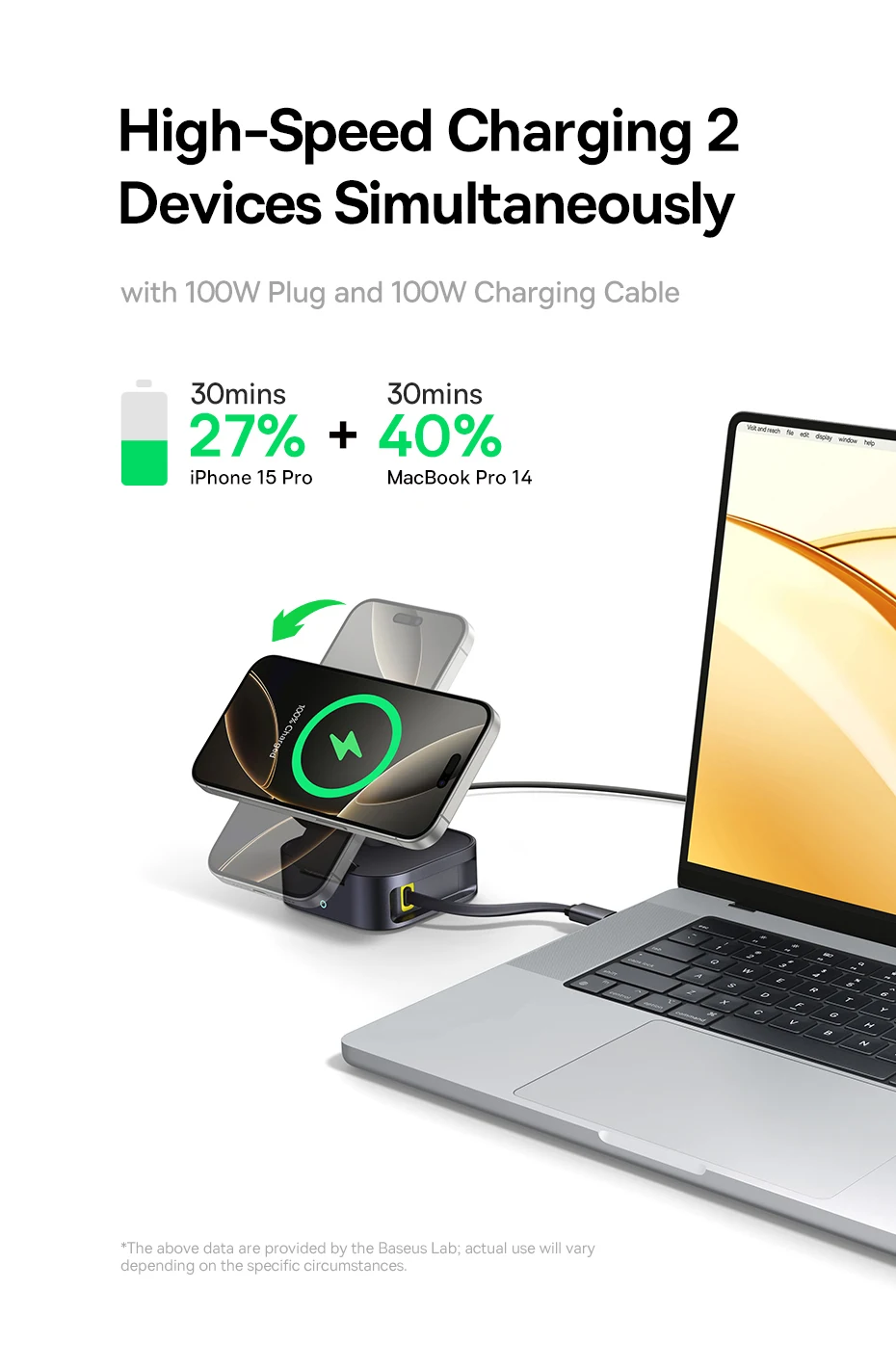 Baseus Qi2 15W Magnetic Wireless Charger For iPhone 16 15 14 13 12 Built in