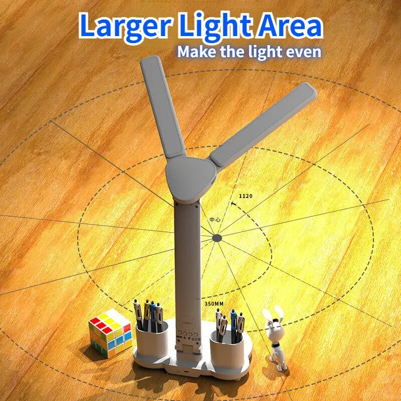 Desk Lamp LED Clock USB Chargeable Dimmable 2 Heads 180 Rotate Foldable Eye Protection