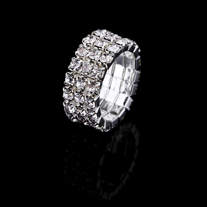 Wedding Rings Crystal Rhinestone Silver Plated Multi Rows For Women