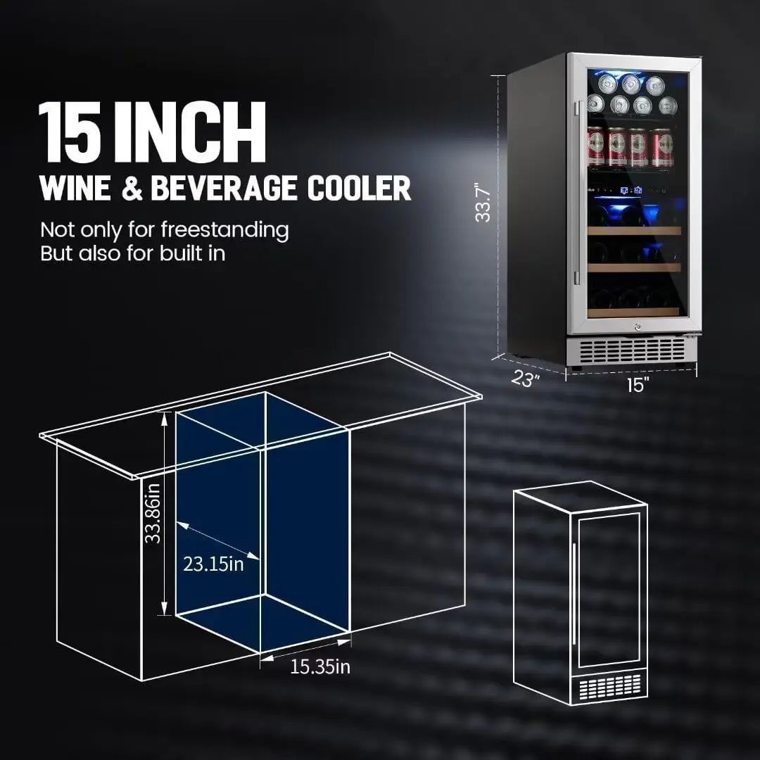 inch Wine Beverage Refrigerator,13 Bottles 48 Cans Dual Zones Temperature Wine Fridge Undercounter or Freestanding Drink Cool 6