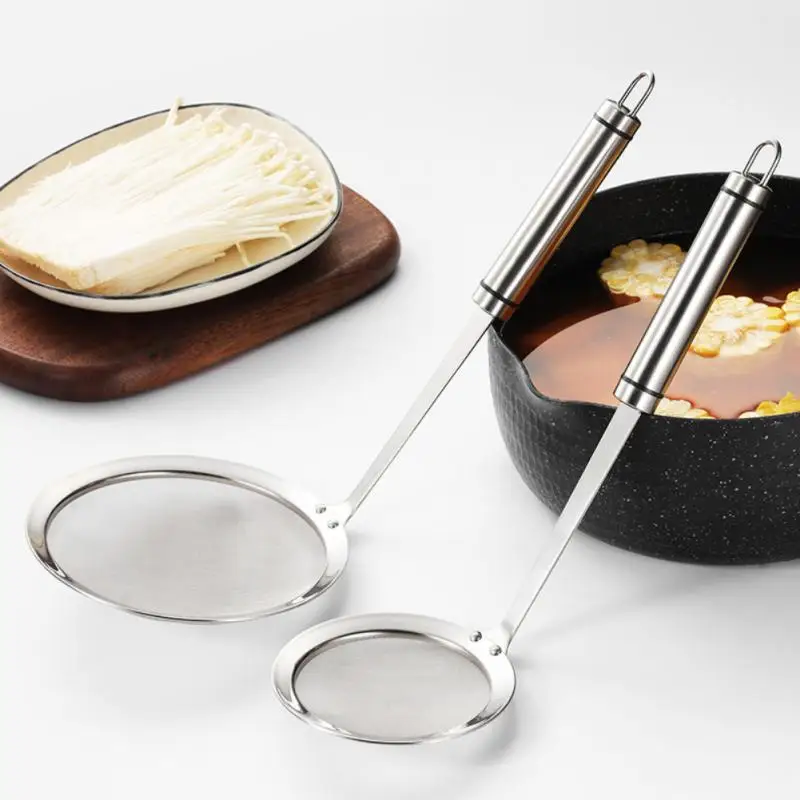 Kitchen Oil Filter Spoon 304 Stainless Steel Encryption Mesh Wooden