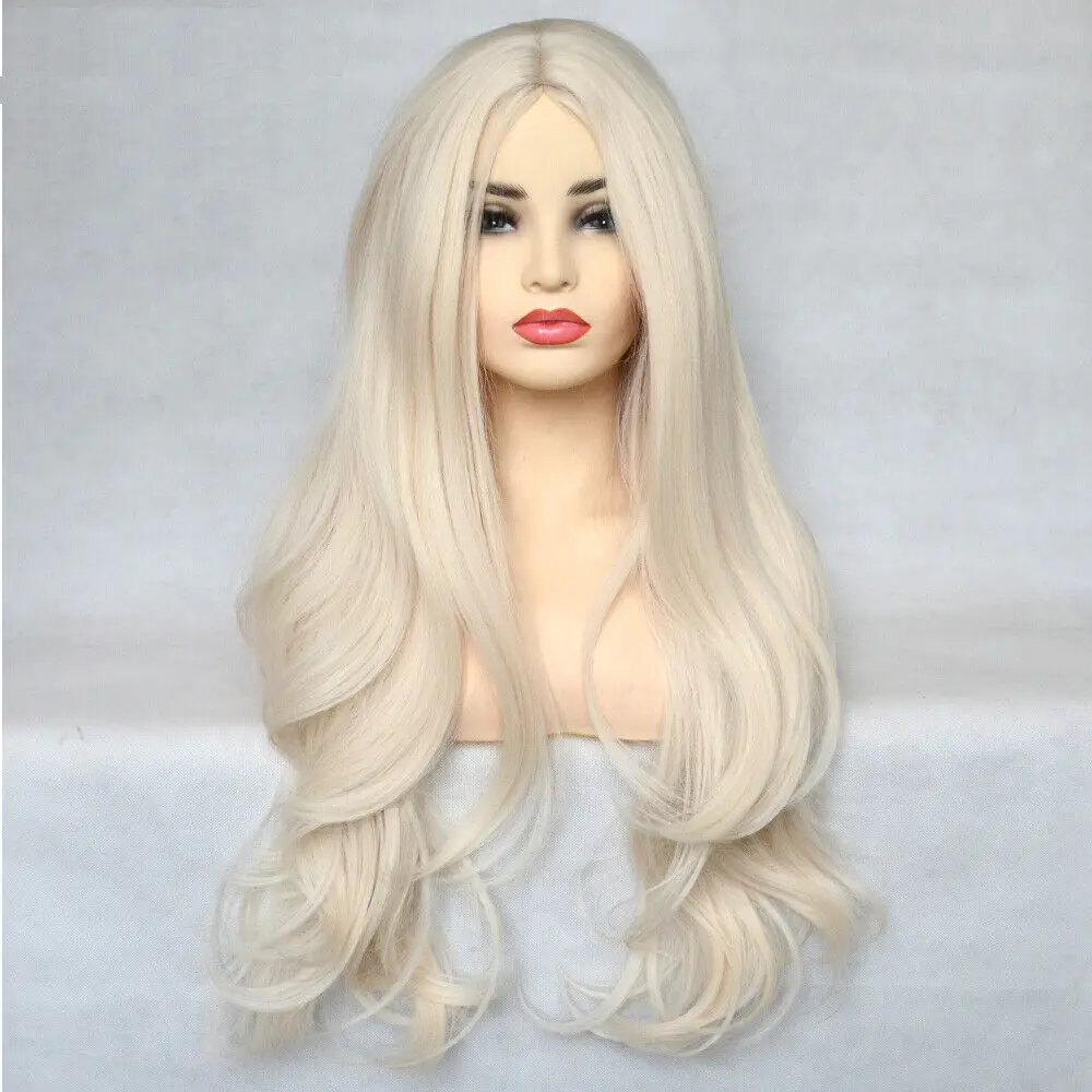 

Synthetic False scalp Long Wavy Heat Resistant Hair Platinum blonde