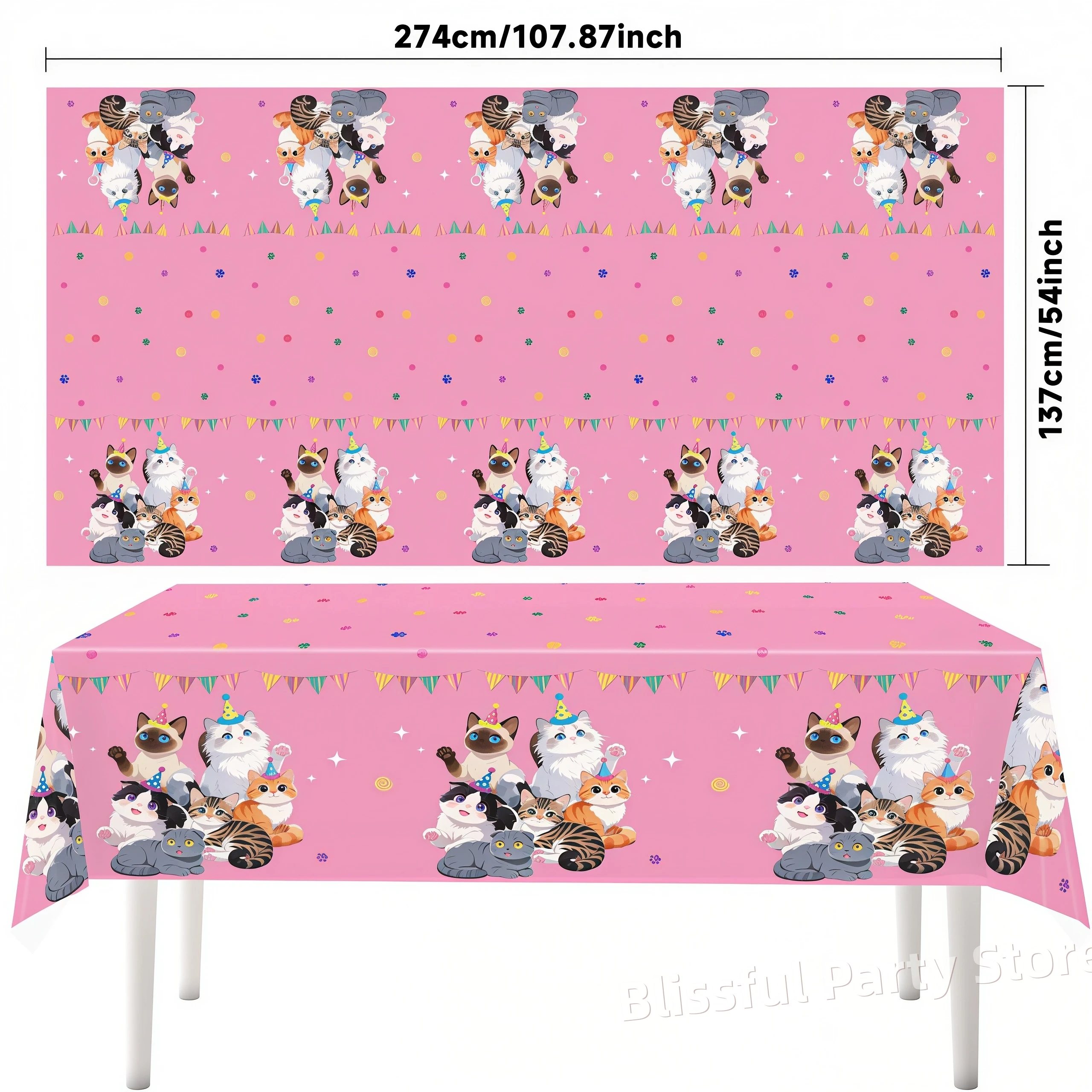Haustier-Katzen Geburtstagsparty Dekoration Niedliches Kätzchen Tischgeschirr-Set Tasse Teller Tischdecke Katzen-Thema Ballon Kinder-Partyartikel Babyparty-Zubehör – Detail 10