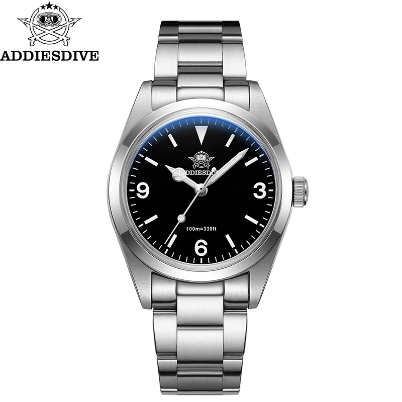 ADDIESDIVE 36mm AD2023 Quartz Watch Stainless Steel Black Dial
