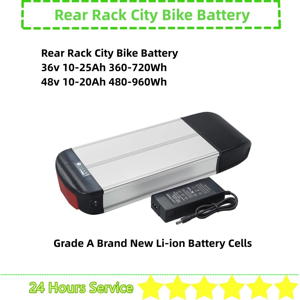 E-Bike battery 36V 10Ah li-ion rear rack with charger Green Cell®