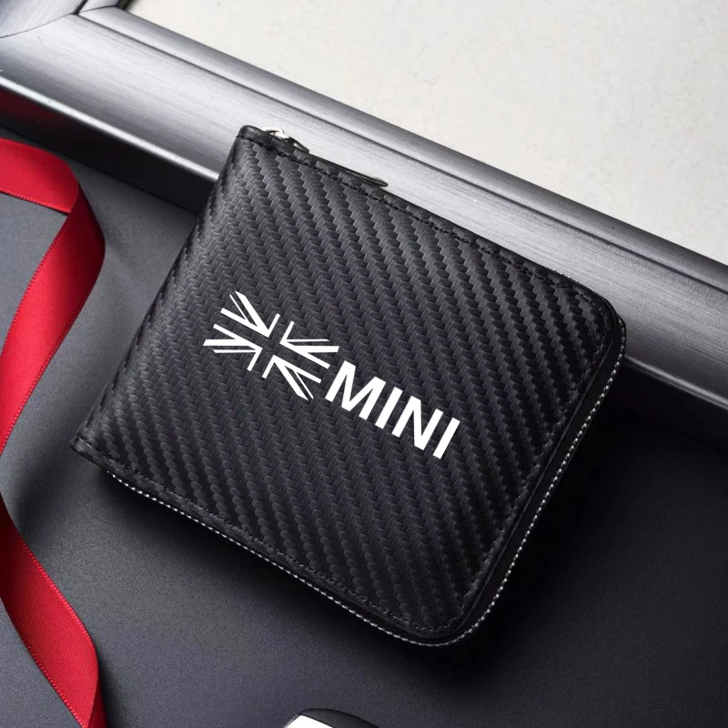 Carbon fiber texture ic card Premium leather card case for driver's license Leather wallet Suitable for MINI WORKS COOPERS