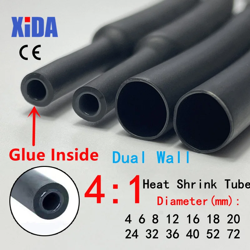 Heat Shrink 4:1 Heatshrink Tube Cable Wire 4-52 mm Electrical Sleeving Black 
