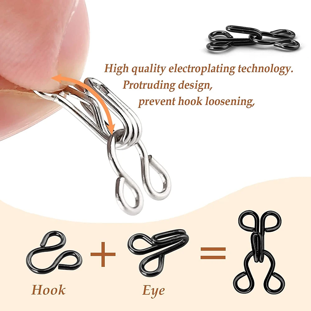 Description Picture 4 of item100 Sets Sewing Hook and Eye Latch 11.5-17mm Large Hooks and Eyes Closure for Bra Clothing Trousers Skirt Sewing DIY Craft